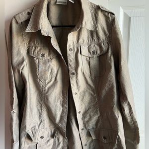 Chicos Utility Jacket Cargo Chambray Denim Olive Amry Green Womens Medium